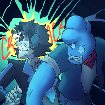 Lu punching Rhett, a redraw from Hit & Run Lu punching Rhett, a redraw from Hit & Run